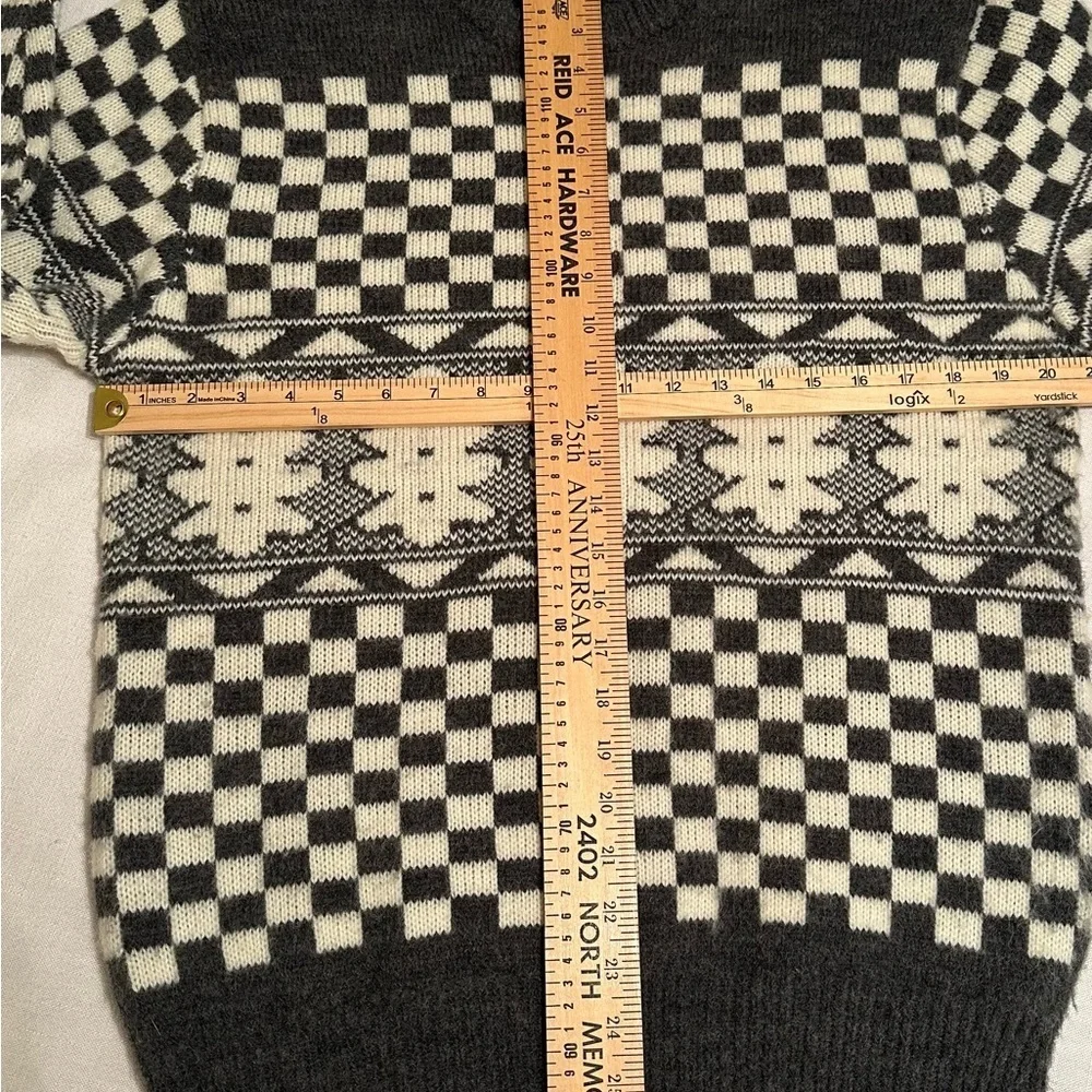 Vtg Centura Sweater Mens L Gray Cream Nordic Checkered Fair Isle Ski Korea 80s